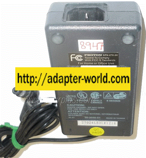 PROTON SPN-270-24 AC ADAPTER 24VDC 3A NEW -( ) 2x5.5x10.5mm ROU - Click Image to Close