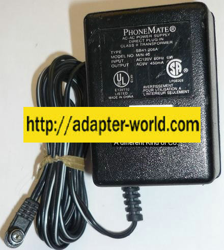 PhoneMate M/N-40 AC ADAPTER 9VAC 450mA NEW ~(~) 2.5x5.5mm 90 - Click Image to Close