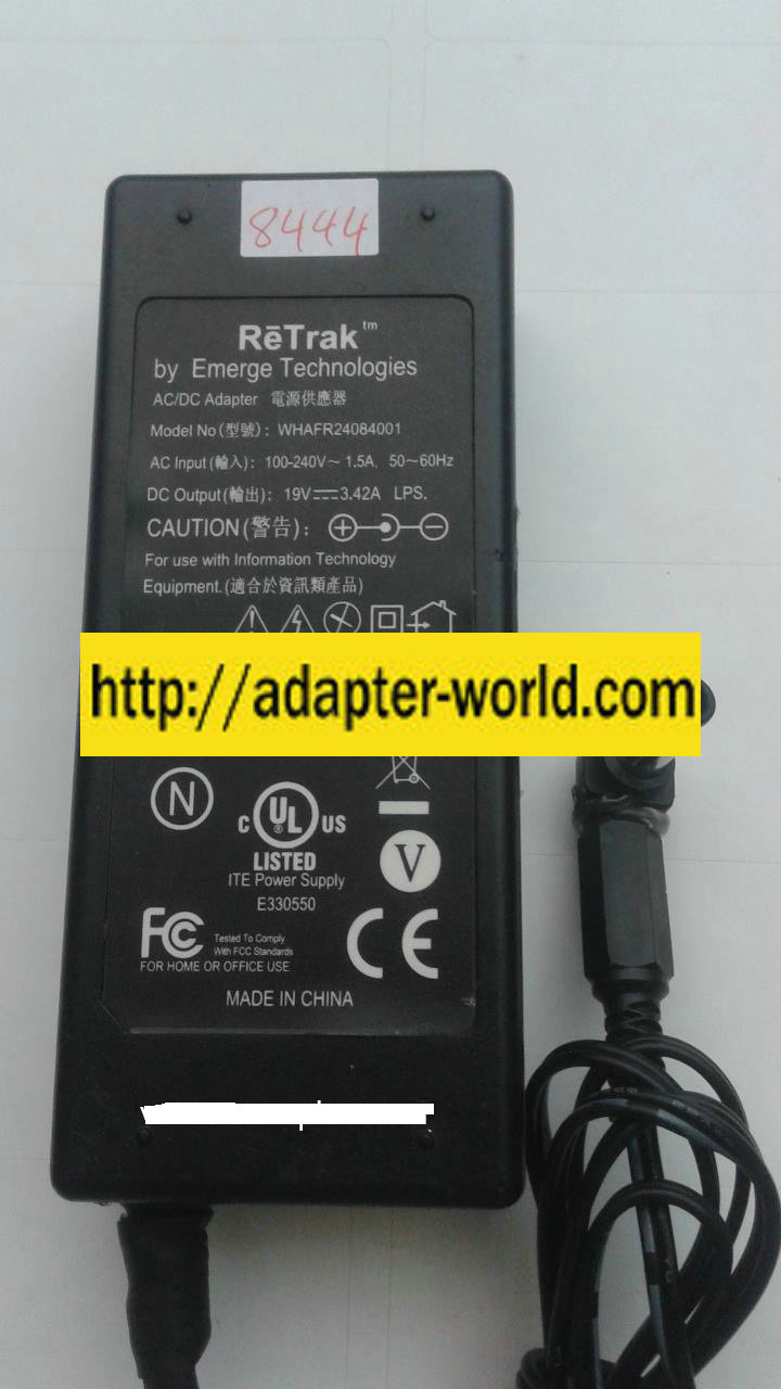 RETRAK WHAFR24084001 AC ADAPTER 19VDC 3.42A New 4.2x6mm POWER S