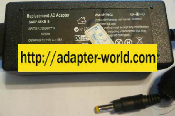 SADP-65KB B AC SWITCHING ADAPTER 19V 1.58A -( )- 1.8x5mm New 10 - Click Image to Close