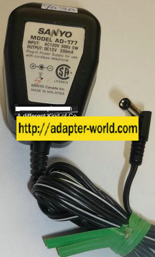SANYO AD-177 AC ADAPTER 12VDC 200mA NEW (-) 2x5.5mm 90 ° ROUND - Click Image to Close