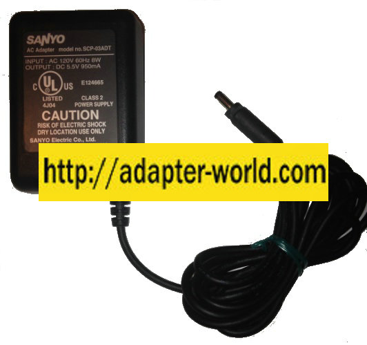 SANYO SCP-03ADT AC ADAPTER 5.5VDC 950mA New 1.4x4mm Straight Ro - Click Image to Close