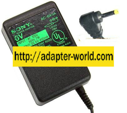 SONY AC-64NA AC ADAPTER 6VDC 400mA NEW -( )- 1.8x4x9.7mm - Click Image to Close