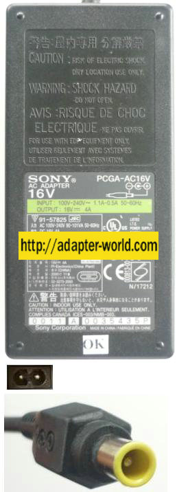 SONY PCGA-AC16V AC ADAPTER 19.5VDC 4A New -( ) 4x6mm Tip 100-24 - Click Image to Close
