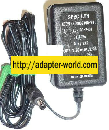 SPEC LIN SL0902000-W01 AC ADAPTER 9VDC 2A NEW -( ) 1.5x4x10.6mm - Click Image to Close