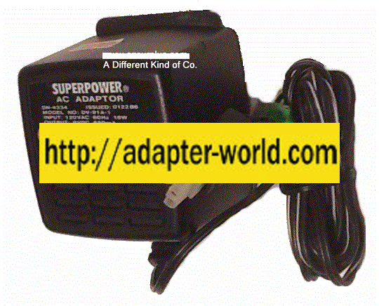 SUPERPOWER DV-91A-1 AC ADAPTER 9VDC 650mA New 3 Pin Molex Direc - Click Image to Close