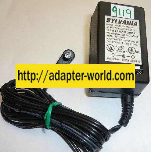 SYLVANIA FRS105 AC ADAPTER 12VDC 110mA NEW -( ) 2x5.5x10mm 90 °R - Click Image to Close