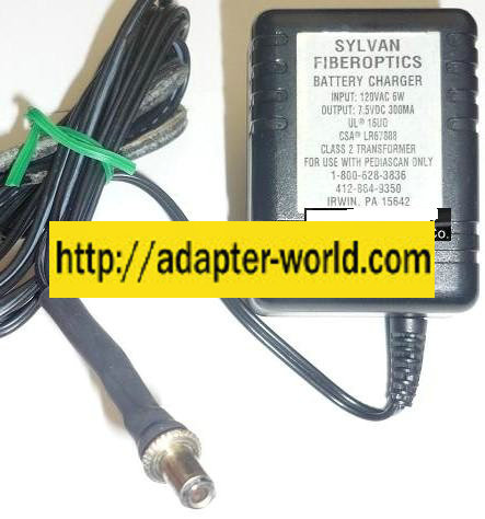 SYLVAN FIBEROPTICS 16U0 AC ADAPTER 7.5VDC 300mA NEW 2.5x5.5mm