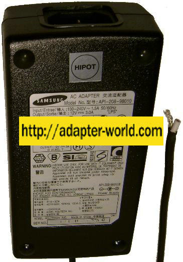 Samsung API-208-98010 AC Adapter 12Vdc 3A Cut Wire Power Supply