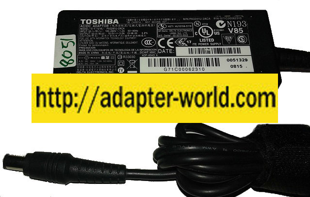 TOSHIBA PA3241U-2ACA AC ADAPTER 15VDC 3A New -( ) 3x6.5mm 100-2 - Click Image to Close
