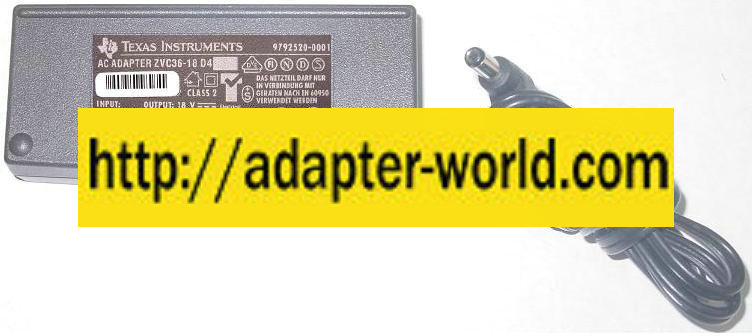 TEXAS INSTRUMENTS ZVC36-18 D4 AC ADAPTER 18VDC 2A 36W -( )- for - Click Image to Close