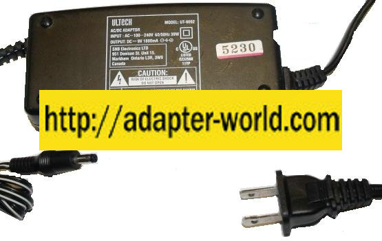 ULTECH UT-9092 AC ADAPTER 9Vdc 1800mA New -( ) 1.5x4mm 100-240v - Click Image to Close