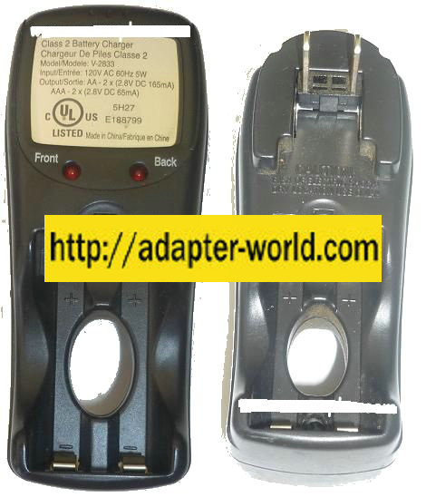 V-2833 CLASS 2 BATTERY CHARGER AA-2x 2.8VDC 165mA NEW AAA-2x 2. - Click Image to Close