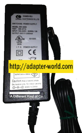 XIAMEN KELI SW-0209 AC ADAPTER 24VDC 2000mA New -( )- 2.5x5.5mm - Click Image to Close