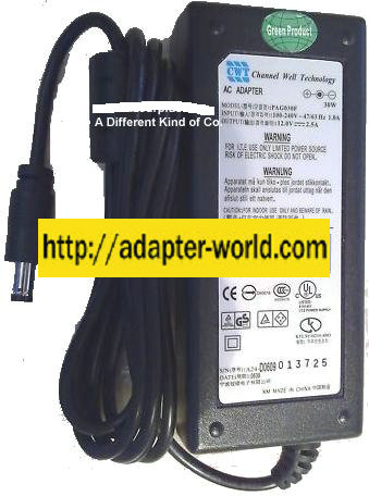 CWT PAG030F AC Adapter 12Vdc 2.5A -( ) 2.5x5.5mm 100-240vac New - Click Image to Close