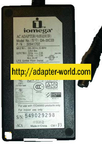 IOMEGA DA-30C01 AC ADAPTER 12VDC 5V 1.5A 5Pin Mini Din 9m - Click Image to Close