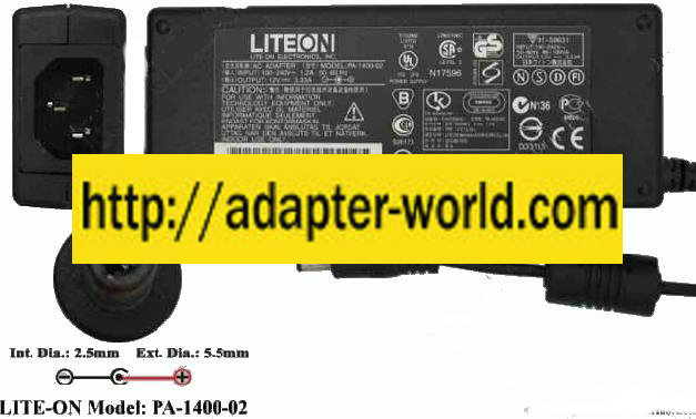 LITEON PA-1400-02 AC ADAPTER 12VDC 3.33A LAPTOP POWER SUPPLY - Click Image to Close