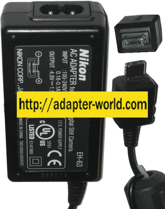 Nikon EH-63 AC DC Adapter 4.8Vdc 1.5A Charger power Supply for N - Click Image to Close