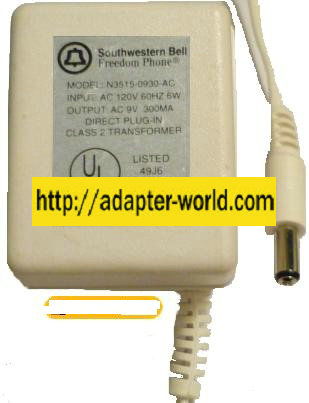 Southwestern Bell Freedom Phone N35150930-AC AC ADAPTER 9VAC 300 - Click Image to Close