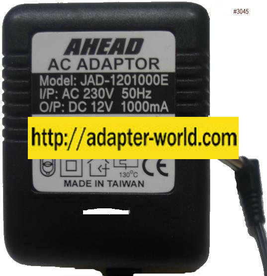 AHEAD JAD-1201000E AC ADAPTER 12VDC 1000mA 220VAC European vers - Click Image to Close