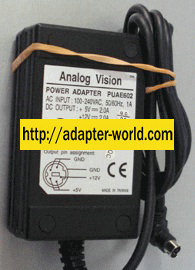 ANALOG VISION PUAE602 AC ADAPTER 5V 12VDC 2A 5Pin 9mm mini din P - Click Image to Close