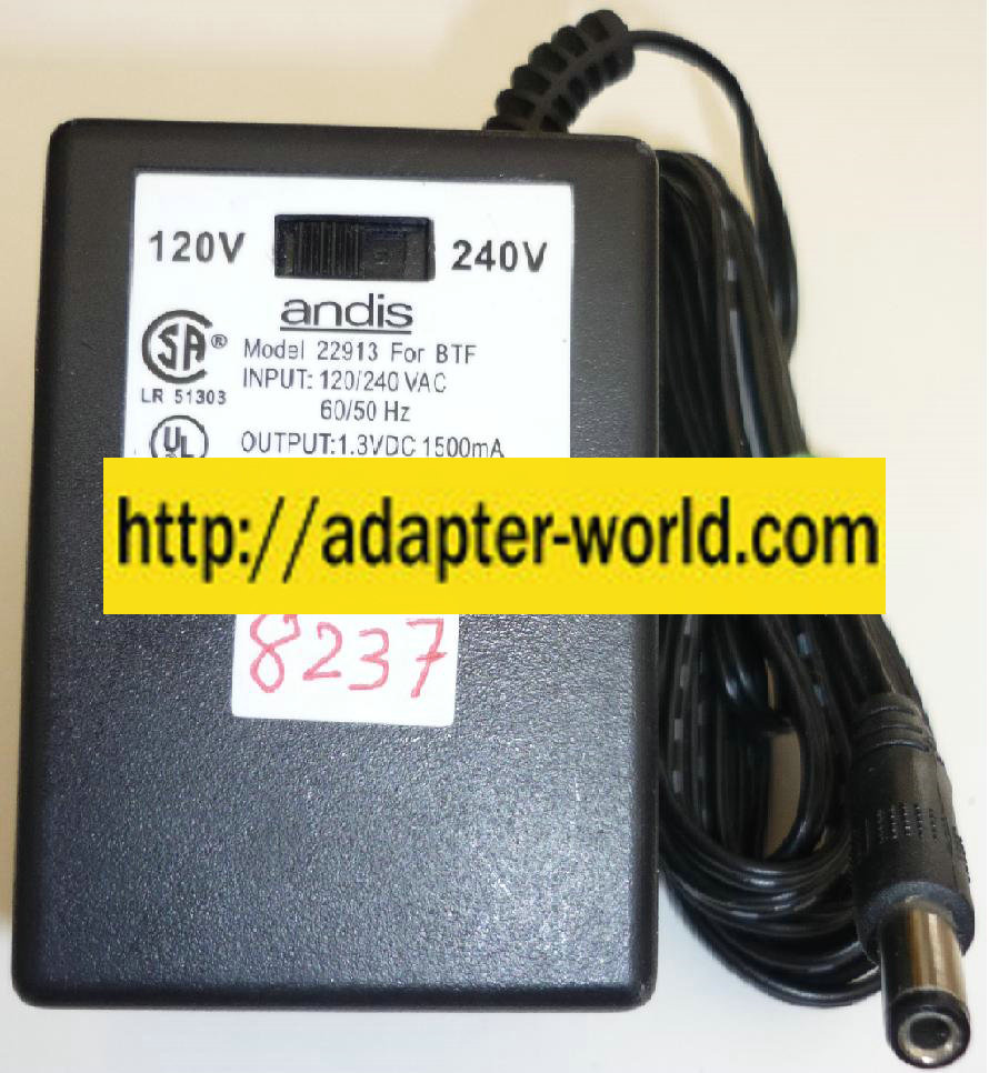NEW ANDIS 22913 AC ADAPTER 1.3VDC 1500mA NEW -( )2.3x5.5mm ROUND BAR