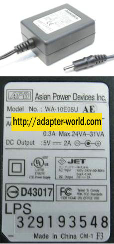 APD WA-10E05U AC ADAPTER 5VDC 2A NEW 1.8x4mm -( ) 100-240VAC - Click Image to Close