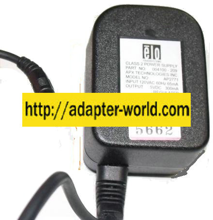 APX ELO AP2771 AC ADAPTER 5V 300mA PLUG IN POWER SUPPLY - Click Image to Close