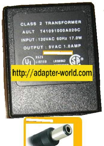 AULT T41091000A020C ADAPTER 9V 1A PLUG IN POWER SUPPLY CLASS 2 T - Click Image to Close