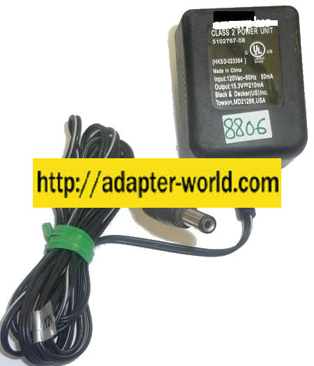 BLACK DECKER 5102767-08 AC ADAPTER 15.3VDC 210mA NEW -( ) 2x5 - Click Image to Close