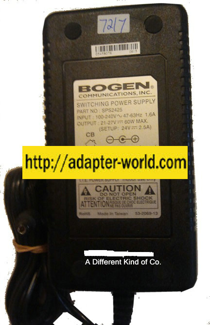 BOGEN SPS2425 AC ADAPTER 24VDC 2.5A -( ) 60W New 100-240vac Str - Click Image to Close