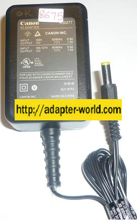 CANON K30277 AC ADAPTER 12VDC 1.5A NEW -( )- 2.5x5.5mm SCANNER - Click Image to Close