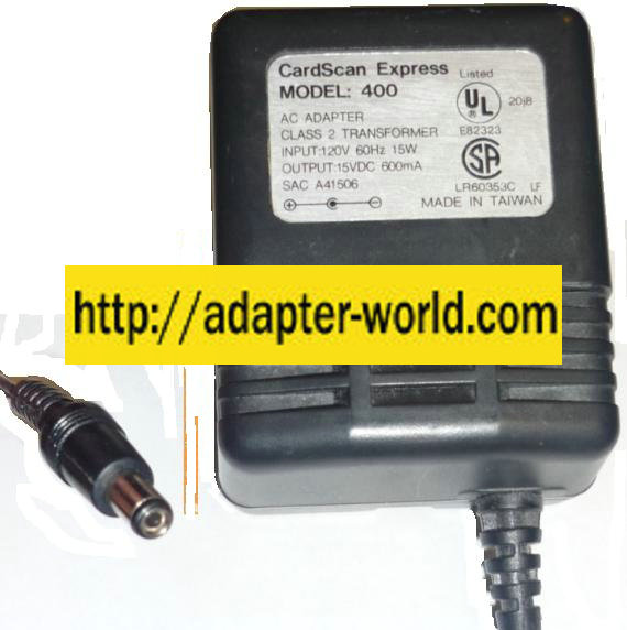 CARDSCAN EXPRESS 400 AC DC ADAPTER 15V 600mA LabelWriter - Click Image to Close
