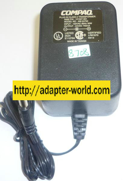 COMPAQ AM-24750 AC ADAPTER 24VDC 750mA NEW -( ) 2.5x5.5x11.2mm - Click Image to Close