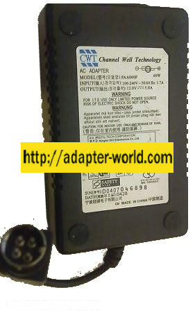 CWT PAA060F AC ADAPTER 12VDC 5A (: :) 4Pin 10mm Power Din DESKTO - Click Image to Close