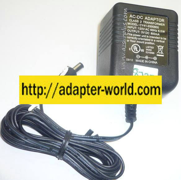 CY41-0300800 AC ADAPTER 3VDC 800mA NEW -( ) 2.1x5.5x9.5mm ROUND - Click Image to Close