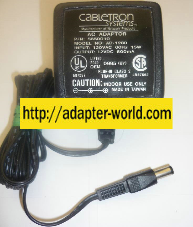Cabletron Systems AD-1280 AC ADAPTER 12VDC 800mA new -( ) 2x5.5 - Click Image to Close