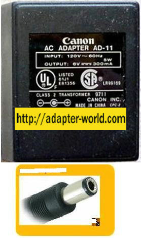CANON AD-11 AC ADAPTER 6VDC 300mA -( ) 2x5.5mm New 120vac POWER - Click Image to Close