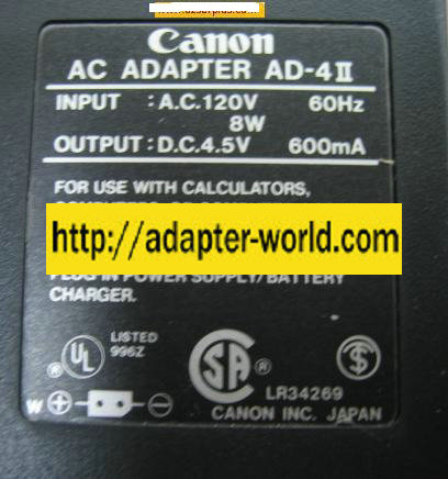 Canon AD-4II AC ADAPTER 4.5V 600mA POWER SUPPLY BATTERY Charger - Click Image to Close