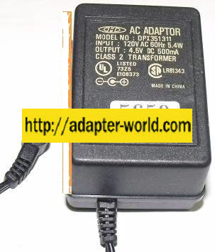 DPX351311 AC ADAPTER 4.5V DC 500mA PLUG IN POWER SUPPLY - Click Image to Close