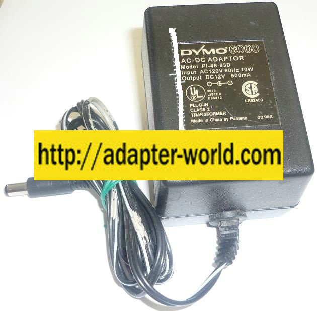 DYMO 6000 PI-48-83D AC ADAPTER 12VDC 500mA NEW -( ) 2x5.5mm TRA - Click Image to Close