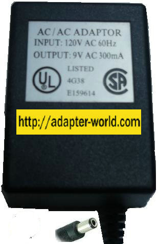 E159614 AC ADAPTER 9V DC 300mA DIRECT PLUG IN POWER SUPPLY - Click Image to Close