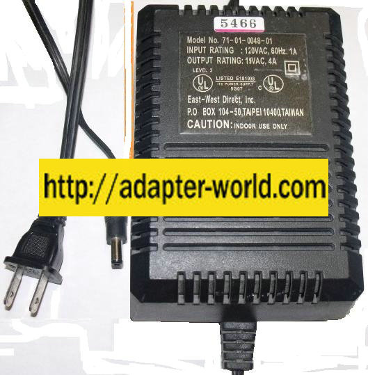 EAST-WEST 71-0048-01 AC ADAPTER 19V 4A ITE POWER SUPPLY - Click Image to Close