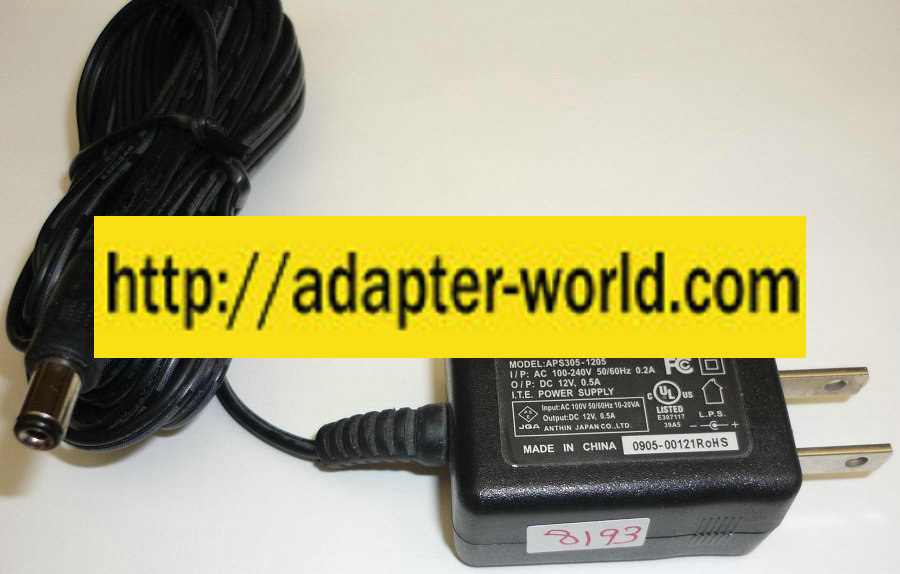 ECI APS305-1205 AC ADAPTER 12VDC 0.5A -( ) 2x5.5mm ROUND BARREL
