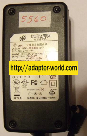 ENG 3A-211DA05 AC ADAPTER 5VDC 4A SWITCH-MODE ITE POWER SUPPLY - Click Image to Close