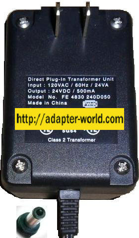 FE 4830 240D050 AC ADAPTER 24VDC 500mA -( ) 2x5.5mm New 120vac - Click Image to Close