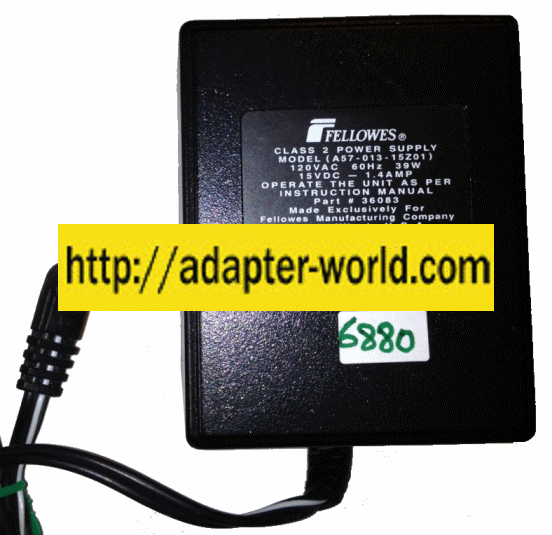 FELLOWES A57-013-15Z01 AC ADAPTER 15V DC 1.4AMP New 2.5 x 5.5 x - Click Image to Close