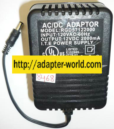 RGD57122000 AC ADAPTER 12VDC 2000mA NEW -( ) 2x5.5mm POWER SUPP - Click Image to Close