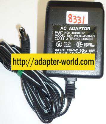 W41D-J500-4/1 AC ADAPTER 12VDC 500mA 135W NEW -( ) 2x5.5mm powe - Click Image to Close