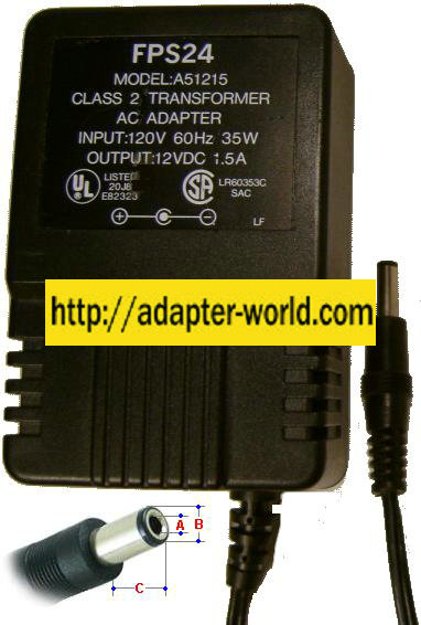 FPS24 A51215 AC ADAPTER 12VDC 1.5A (-) 2x5.5mm New 120vac Line - Click Image to Close